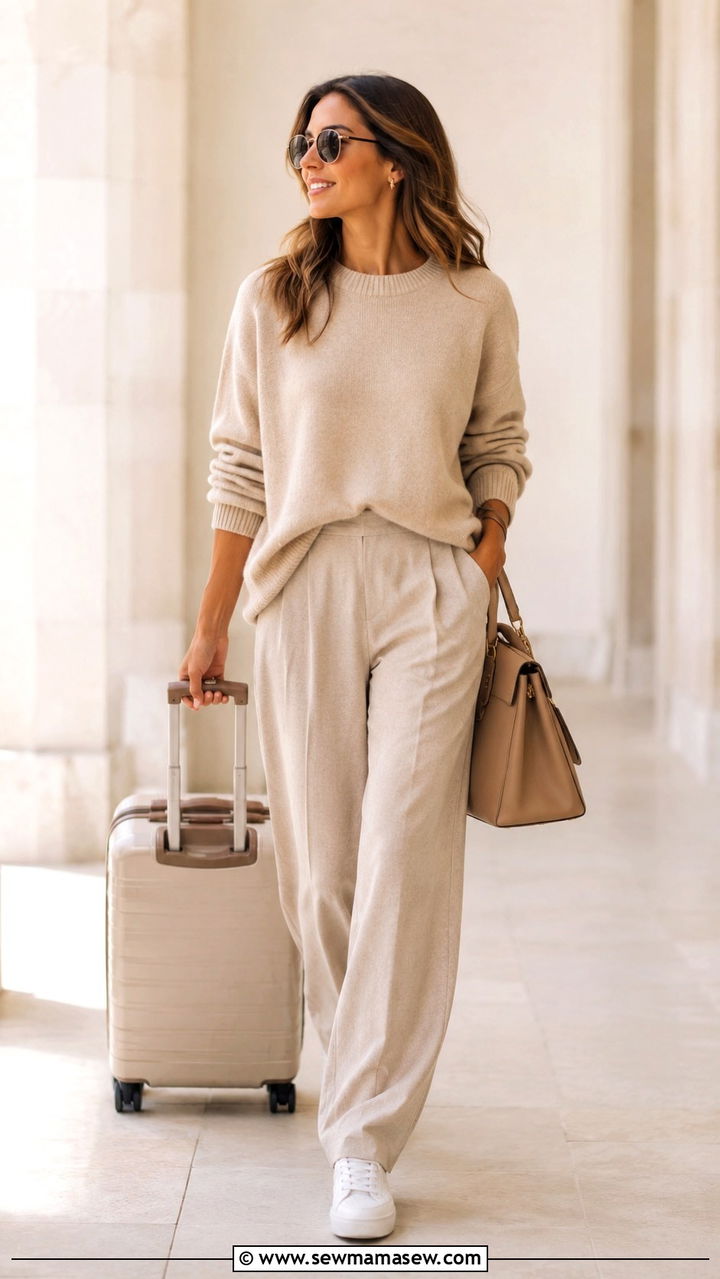 Monochrome Beige Outfit with White Sneakers - 30 classy sneaker outfits