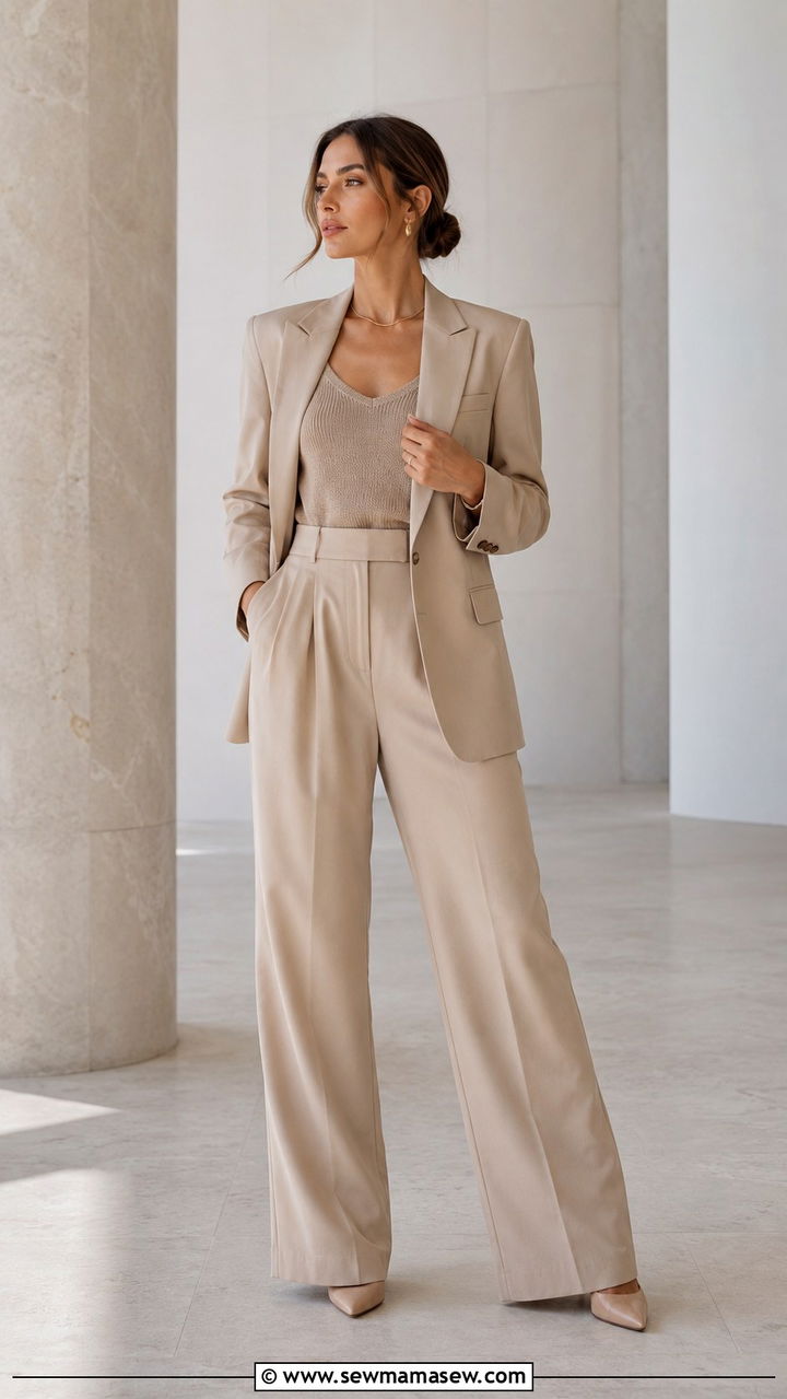 Monochrome Beige Oversized Blazer Outfit - 30 how to style oversized blazer