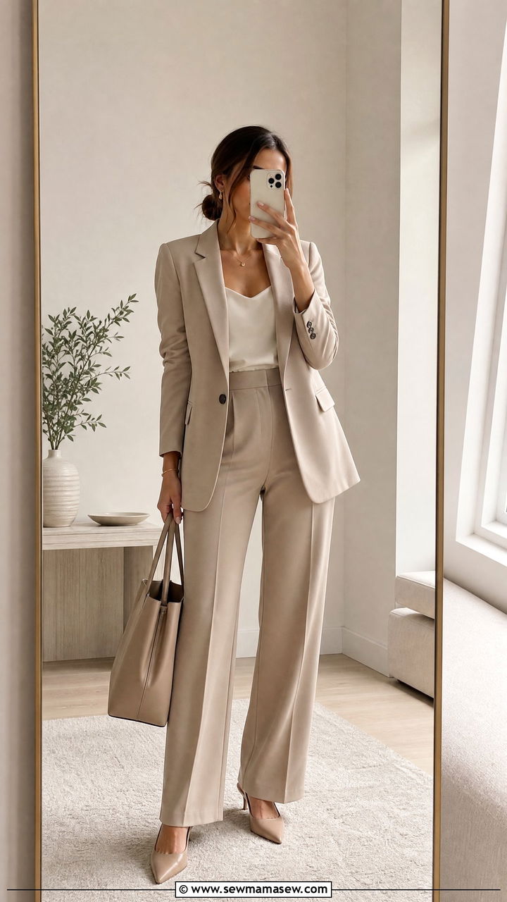 Monochrome Beige Suit - 30 chic job interview outfits for women