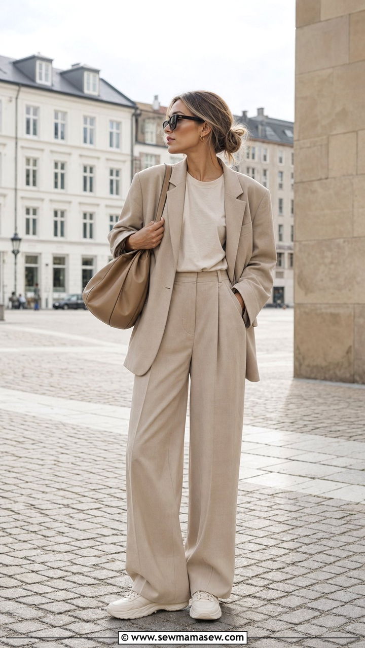Monochrome Beige Suit Outfit - 25 Copenhagen outfits aesthetic