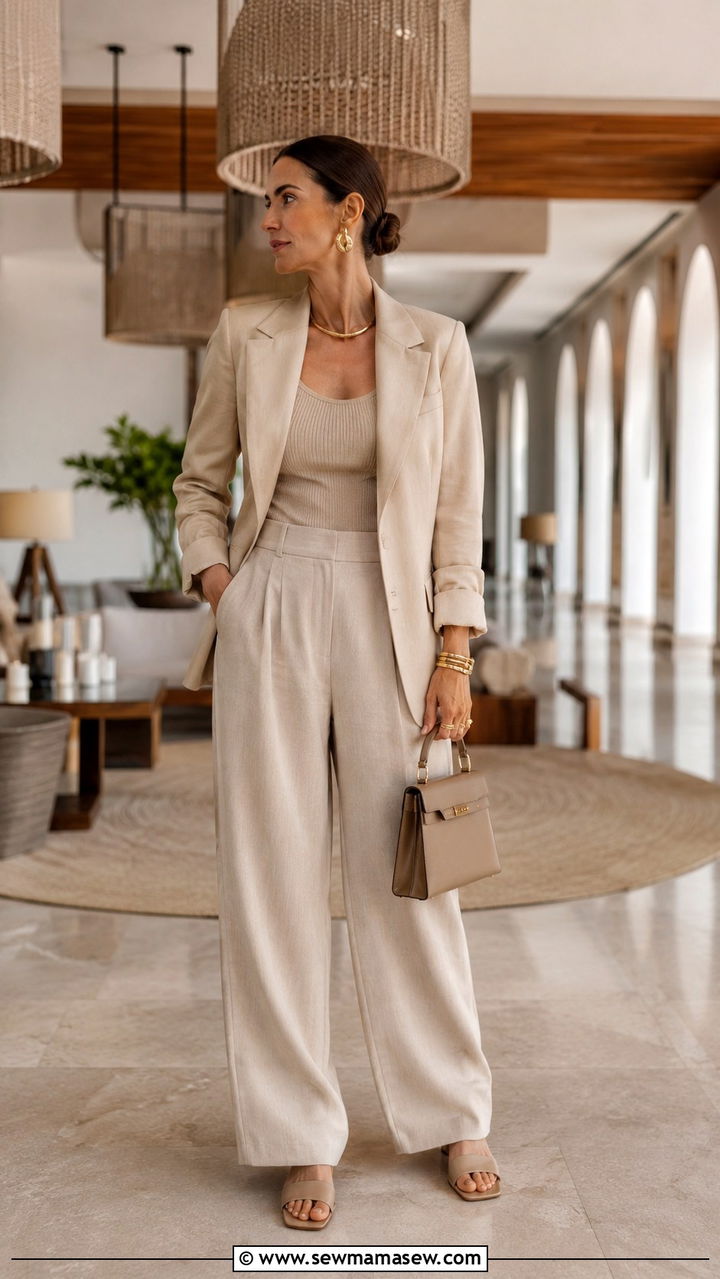 Monochrome Beige Tailored Suit Resort Outfit - 25 resort outfits Pinterest