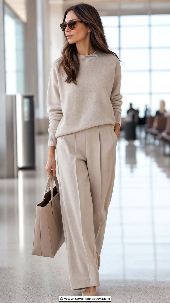 Monochrome Beige Travel Outfit - 25 Jet setter outfit ideas