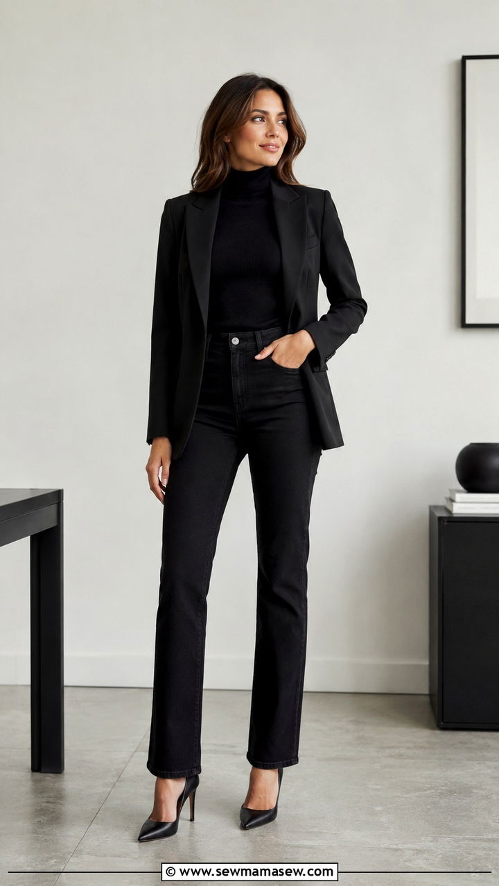 Monochrome Black Jeans Office Outfit - 30 Office outfits with jeans