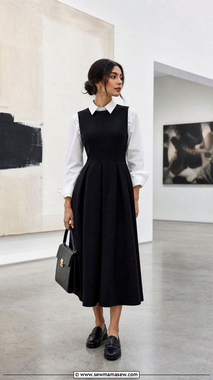 Monochrome Black Outfit with White Button Down Shirt - 25 outfit ideas for modest women