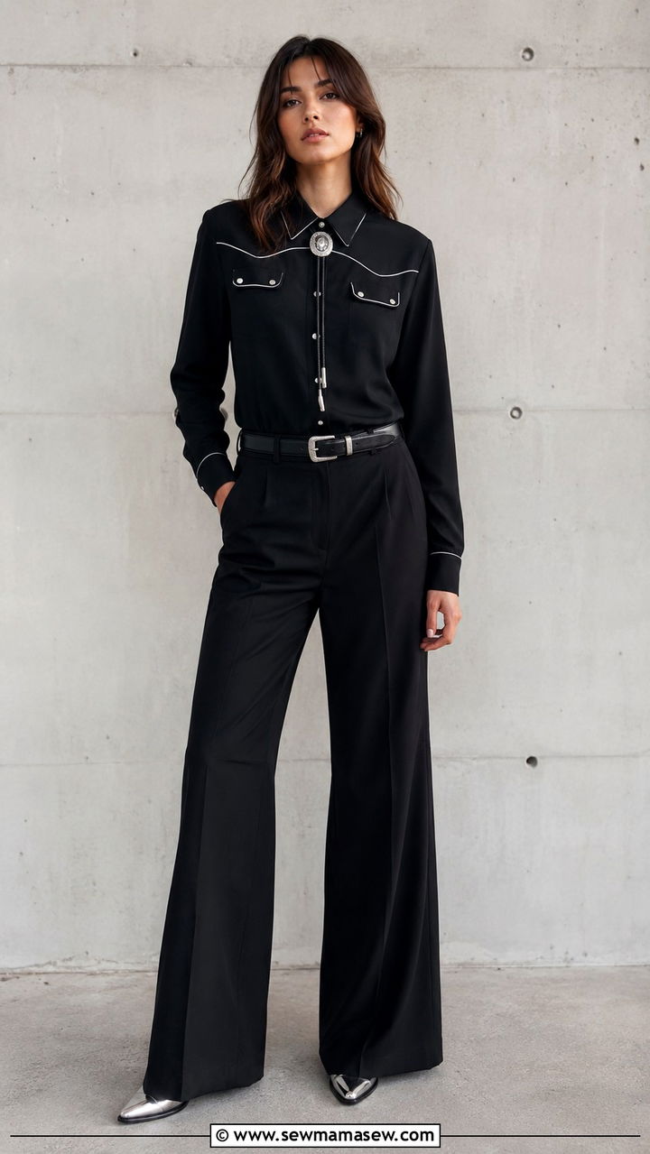 Monochrome Black Western With Silver Toe Boots - 25 Western outfit ideas for women 2026