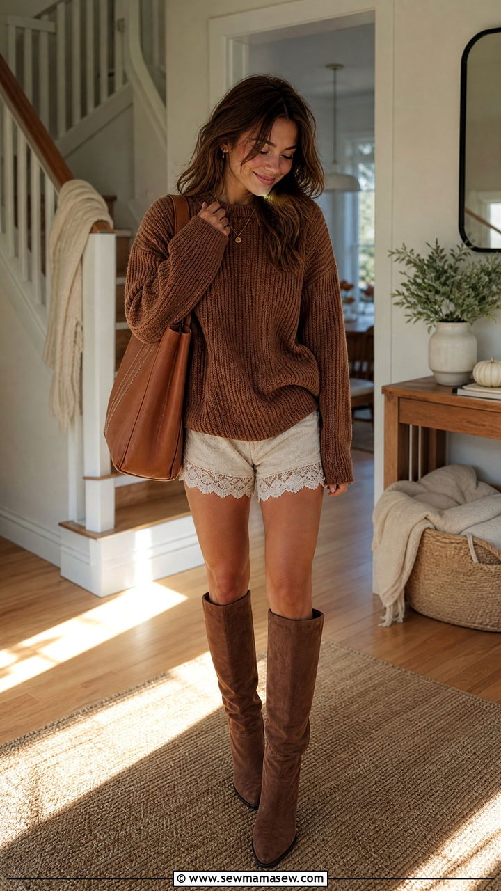Monochrome Brown Lounge Set With Suede Boots - 25 cute fashion inspo outfits