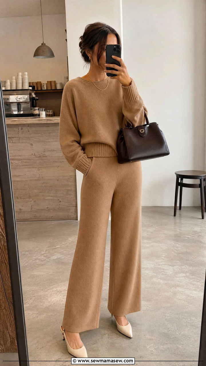Monochrome Camel Knit Co ord Outfit - 25 Salesperson outfit ideas