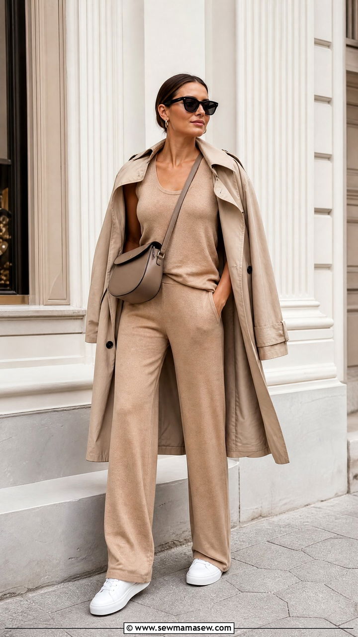 Monochrome Camel Or Beige Co Ord With Sneakers - 25 Brunch outfit ideas with co-ord set