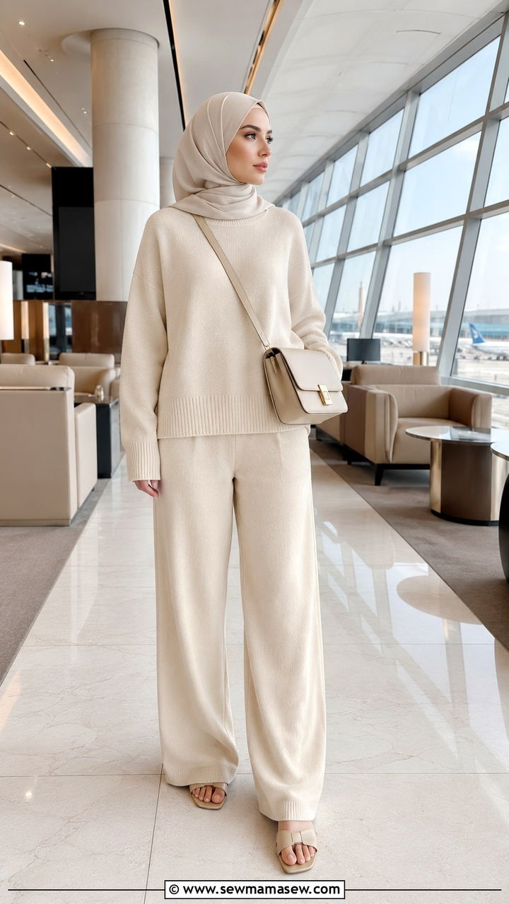 Monochrome Cashmere Set with Structured Crossbody - 30 Modest outfit ideas for airport