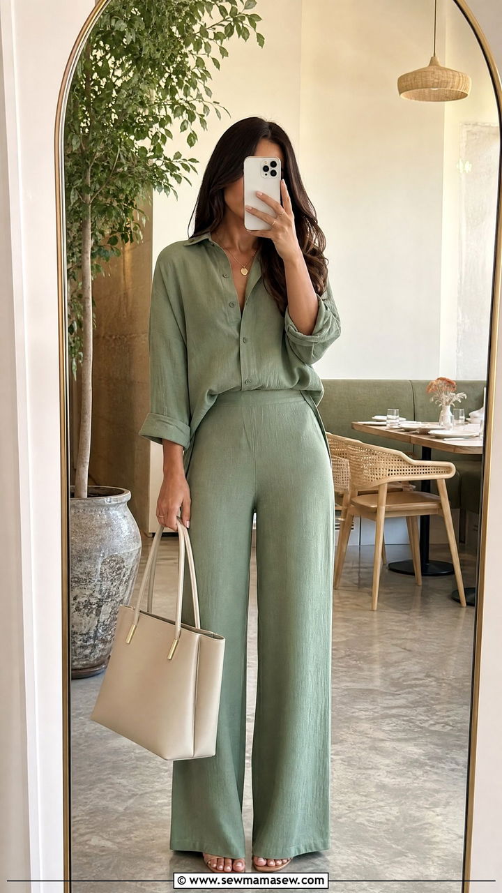 Monochrome Co Ord Set With Dainty Necklace And Tote - 30 Sunday brunch outfit ideas for women