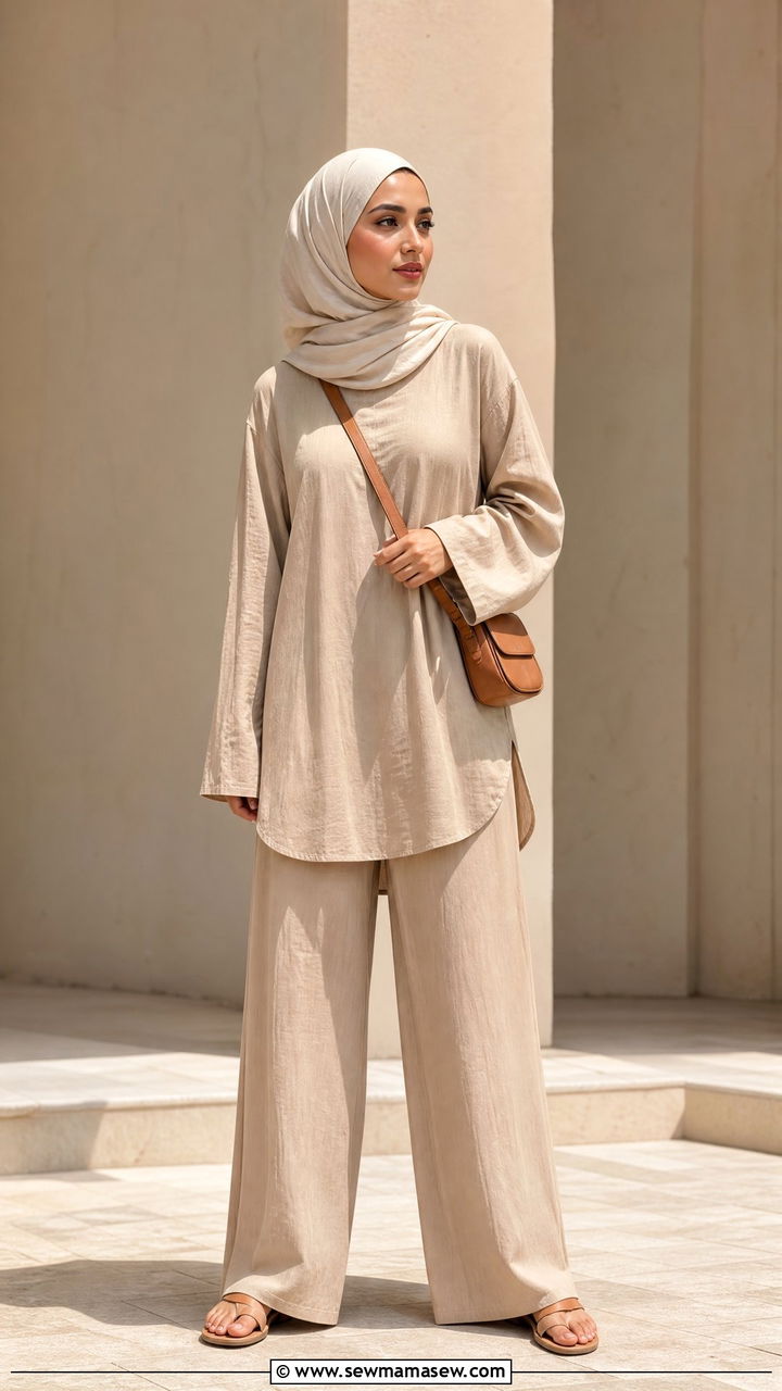 Monochrome Co Ord Set With Flowy Silhouette - 30 Ramadan outfit ideas modest