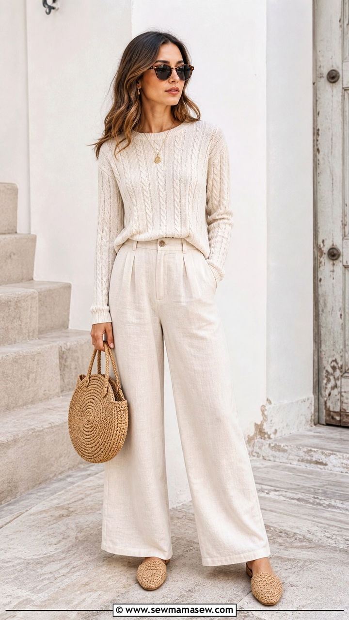 Monochrome Cream Boho Look With Knit And Linen - 40 Boho outfit ideas 2026