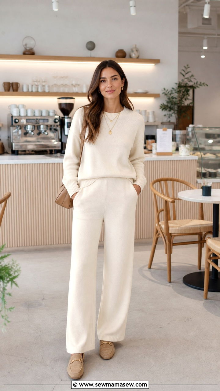 Monochrome Cream Knit Matching Set - 40 Matching set outfit ideas printed