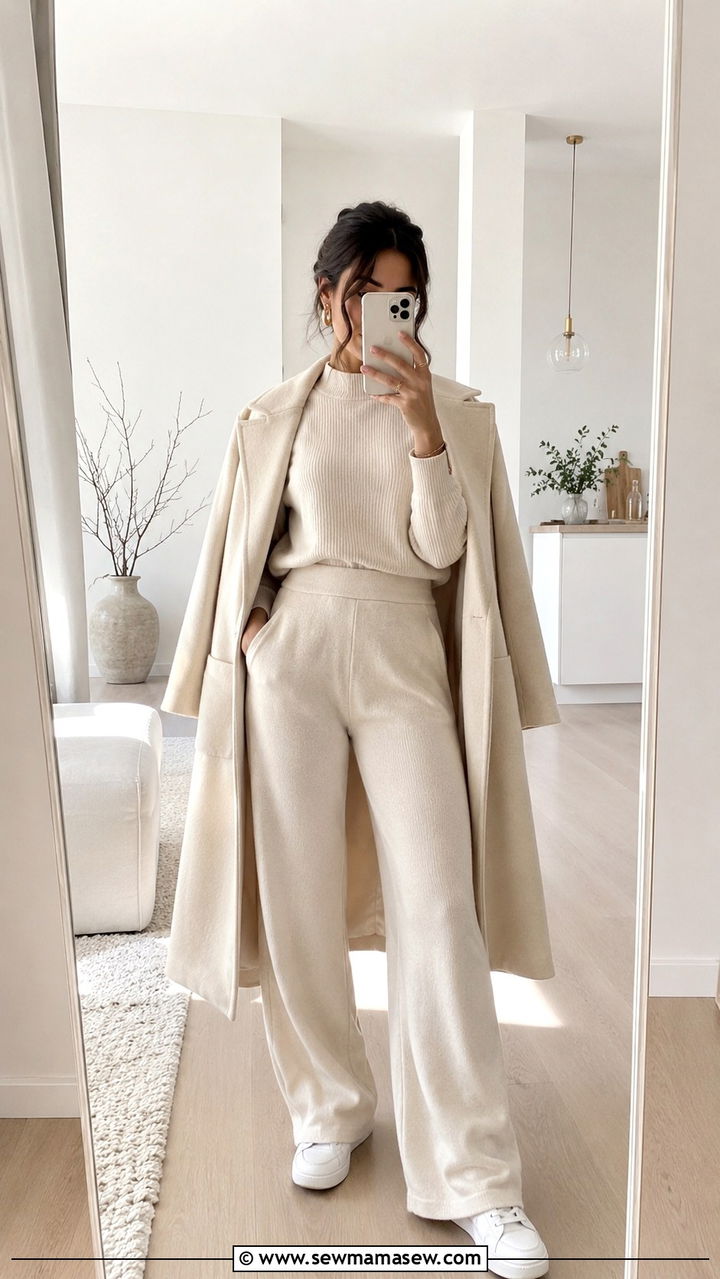 Monochrome Cream Knit Set With Matching Trainers - 20 Petite outfit ideas 5'4