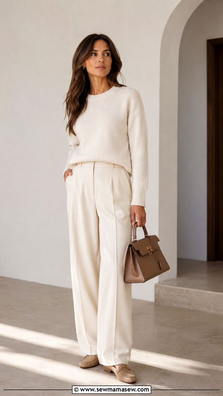 Monochrome Cream Knit and Trousers Outfit - 25 Professional outfits for women 2026