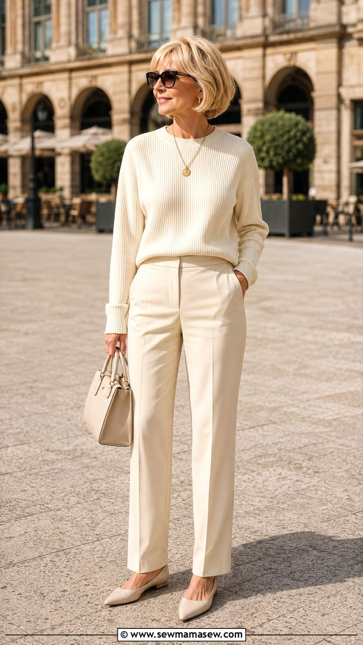 Monochrome Cream Layers for an Elongated Look - 30 Petite outfits for women over 50