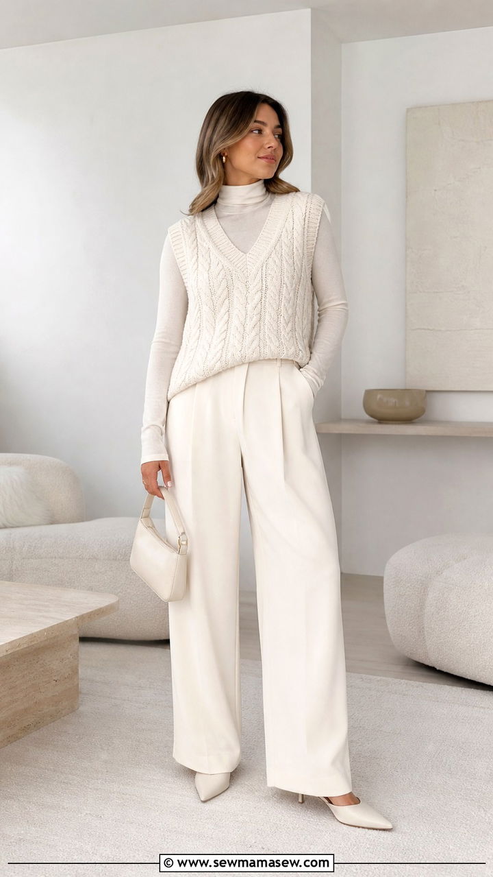 Monochrome Cream Outfit With Textural Layers - 40 Spring wardrobe ideas