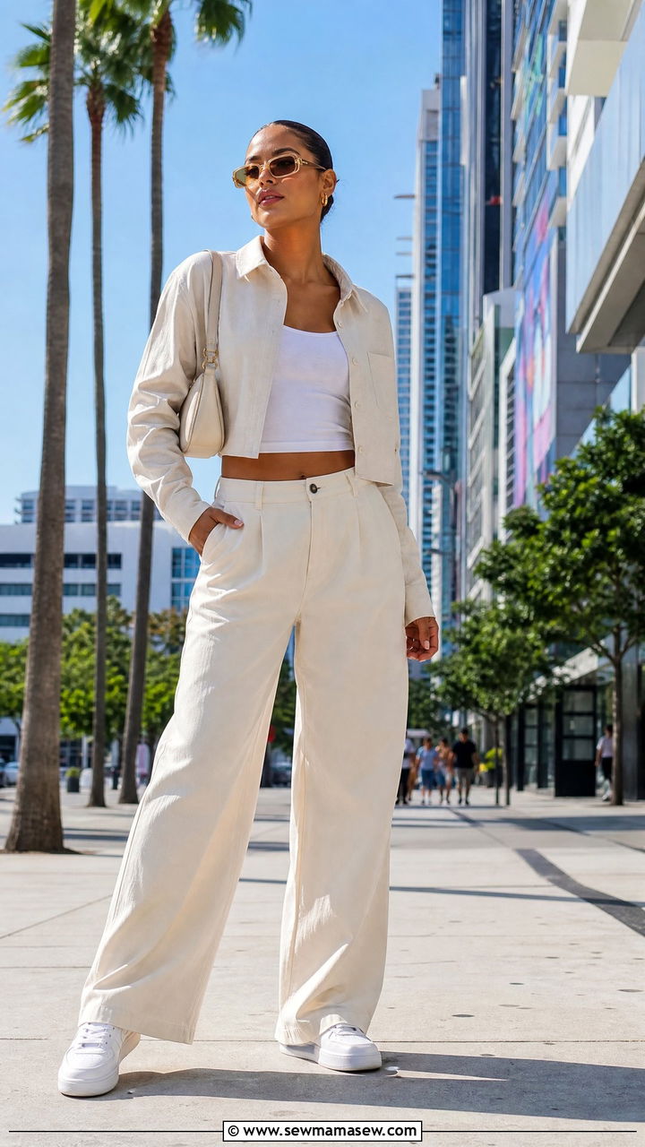 Monochrome Cream Outfit With White Sneakers - 25 Bad Bunny concert outfit ideas