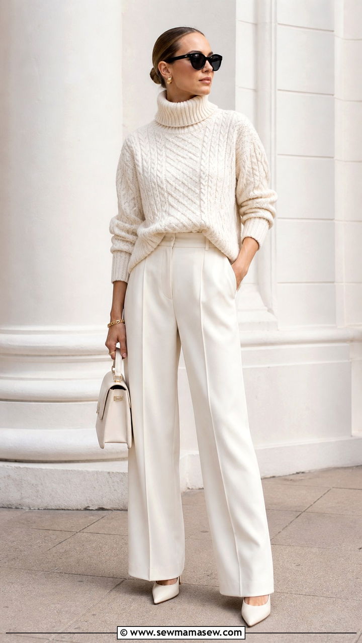 Monochrome Cream Oversized Turtleneck Outfit - 40 Oversized turtleneck outfit ideas