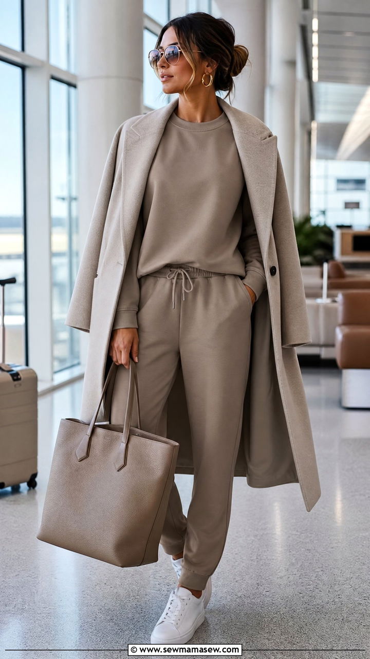 Monochrome Crew Neck Sweatshirt And Sweatpants Set - 30 Crew neck sweatshirt outfit ideas