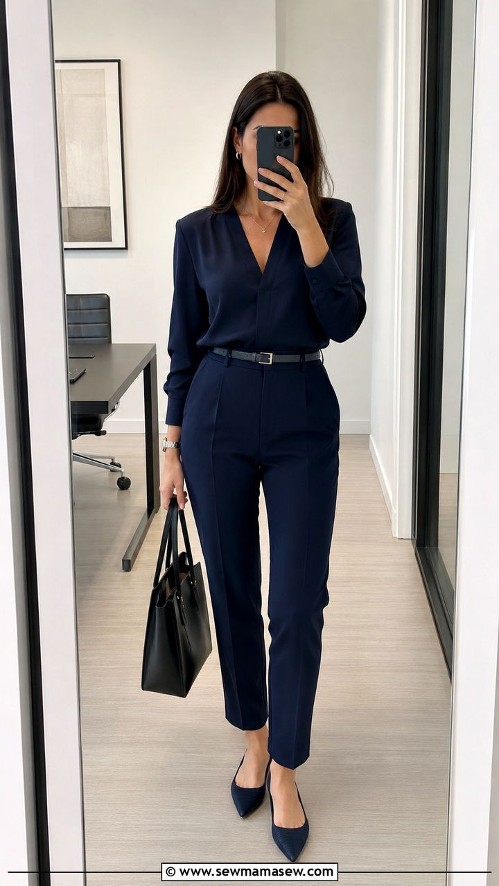 Monochrome Dark Top and Trousers Outfit - 20 Outfits for tummy control