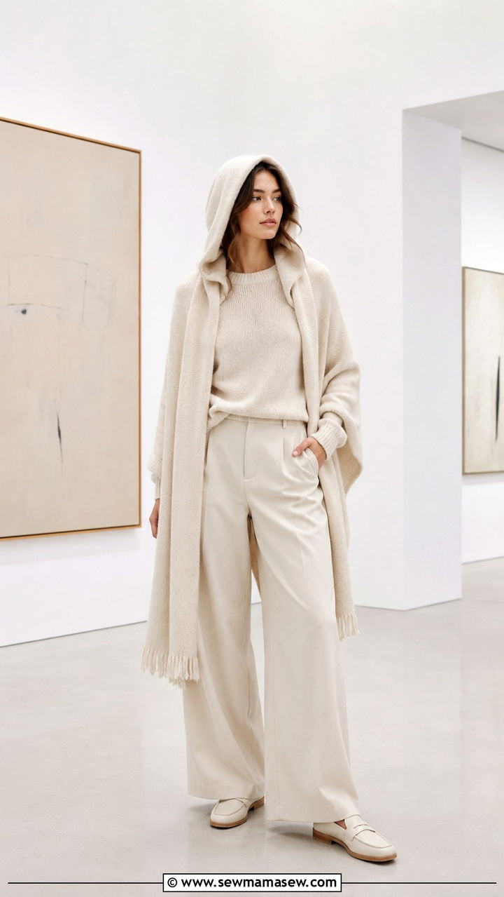 Monochrome Ecru Ensemble With A Cape Scarf - 25 poetcore outfits to copy