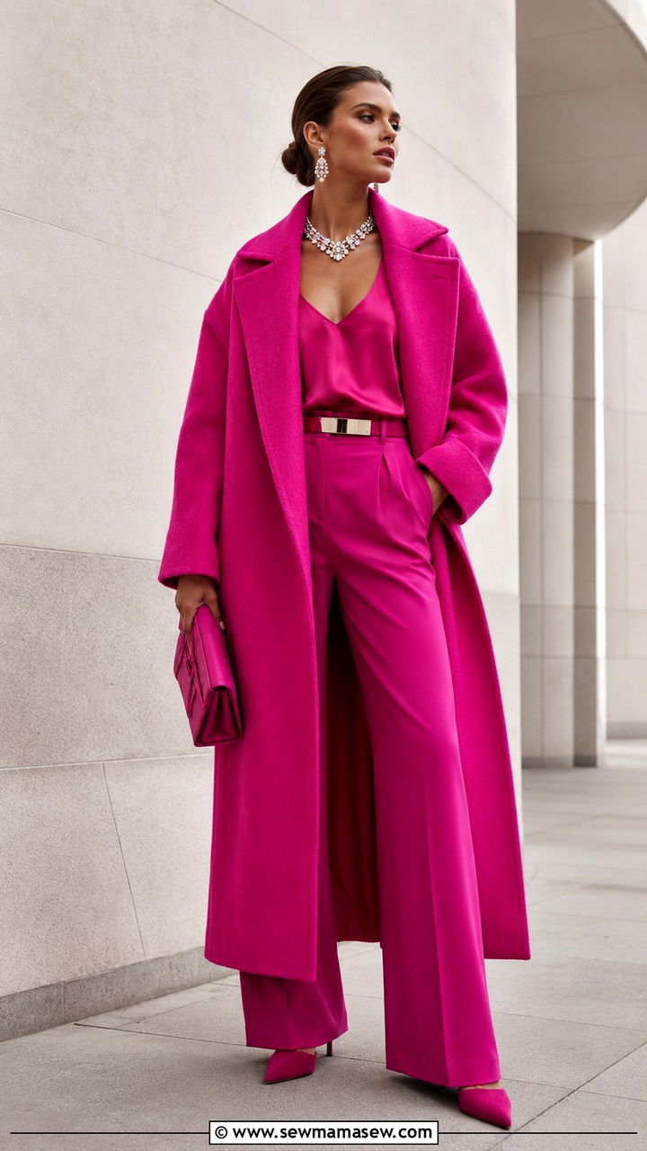 Monochrome Fuchsia Coat And Trousers Maximalist Outfit - 20 cute maximalist outfits