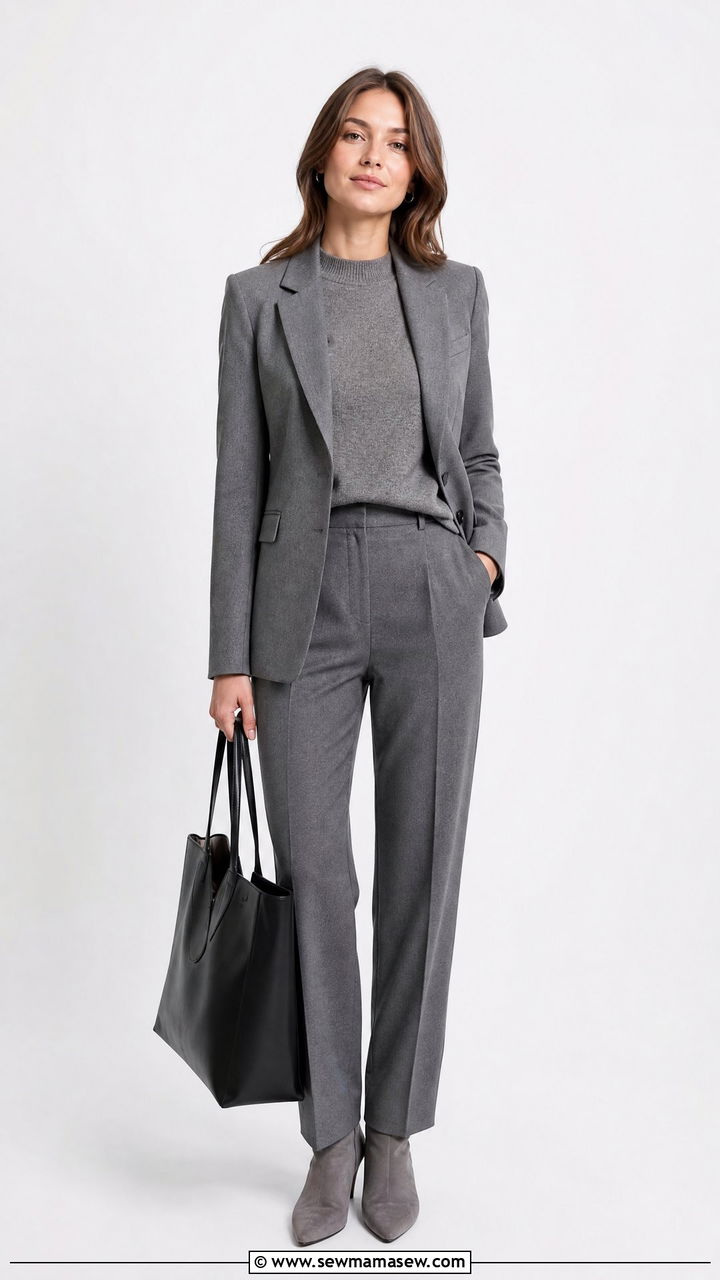 Monochrome Gray Blazer and Wool Trousers Office Look - 35 Minimalist work outfit ideas