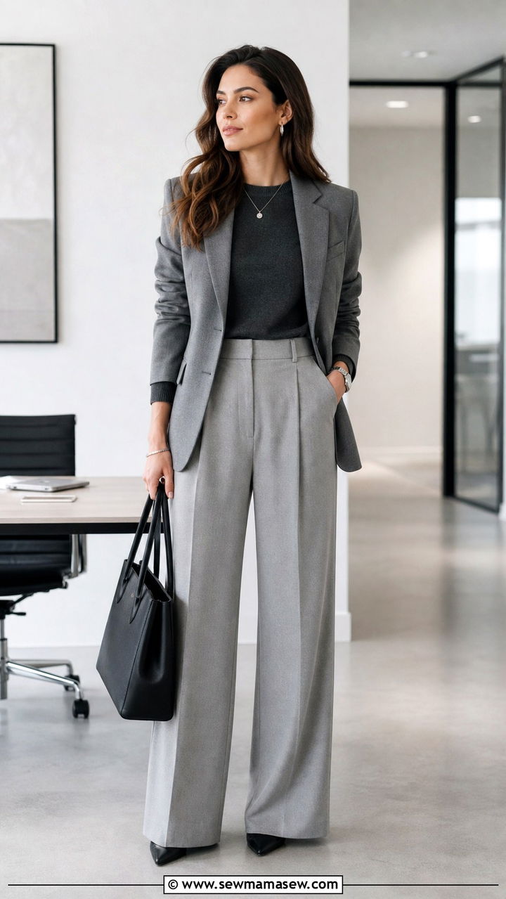 Monochrome Gray Layered Office Outfit - 40 office outfits for women
