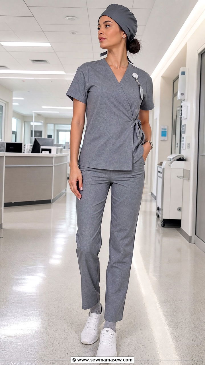 Monochrome Gray Scrub Set With Silver Accessories - 25 Icu nurse outfit ideas