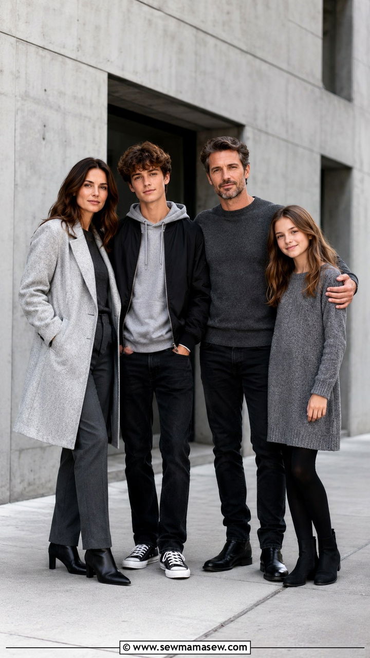 Monochrome Gray Urban Family Photo Outfits - 20 Pinterest family photo outfits