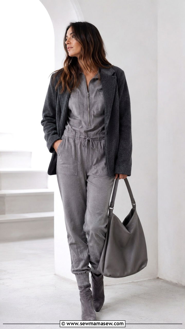Monochrome Gray Utility Jumpsuit Outfit - 30 Utility jumpsuit outfit ideas