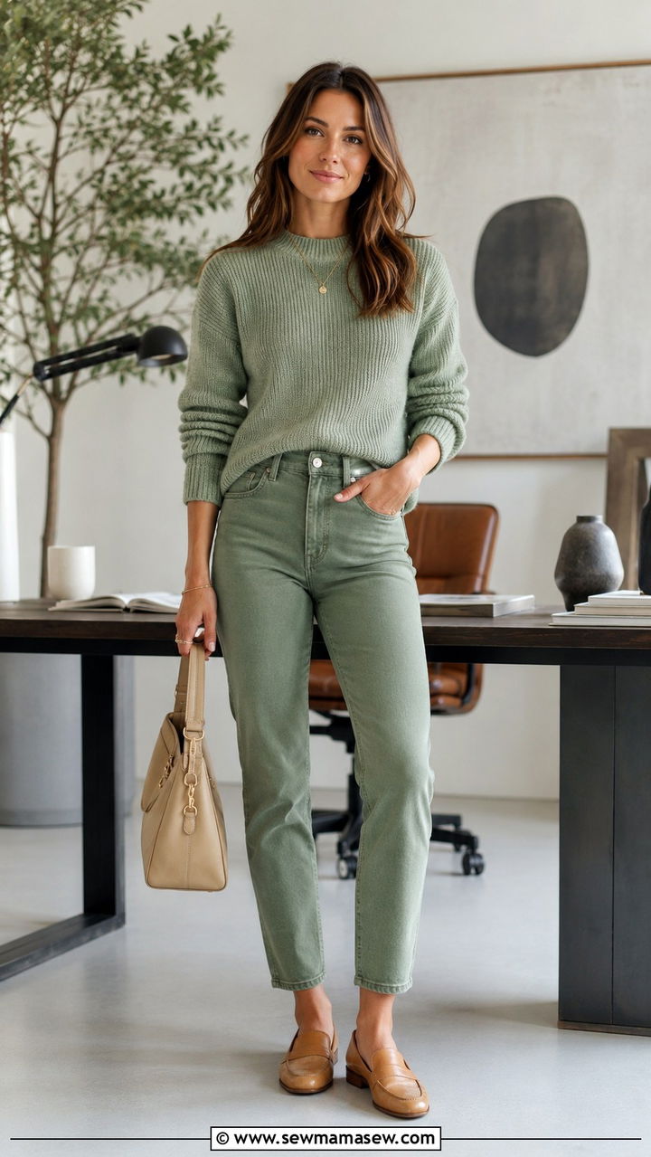 Monochrome Green Jeans Outfit - 30 Green jeans outfit ideas