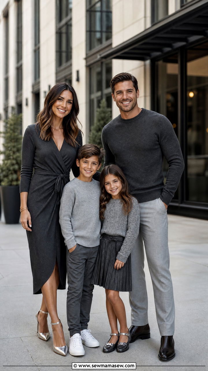 Monochrome Grey Family Photo Outfit Look - 30 Elegant family photo outfit ideas