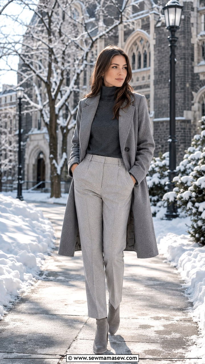 Monochrome Grey Outfit With Wool Layers - 25 PhD student outfit ideas