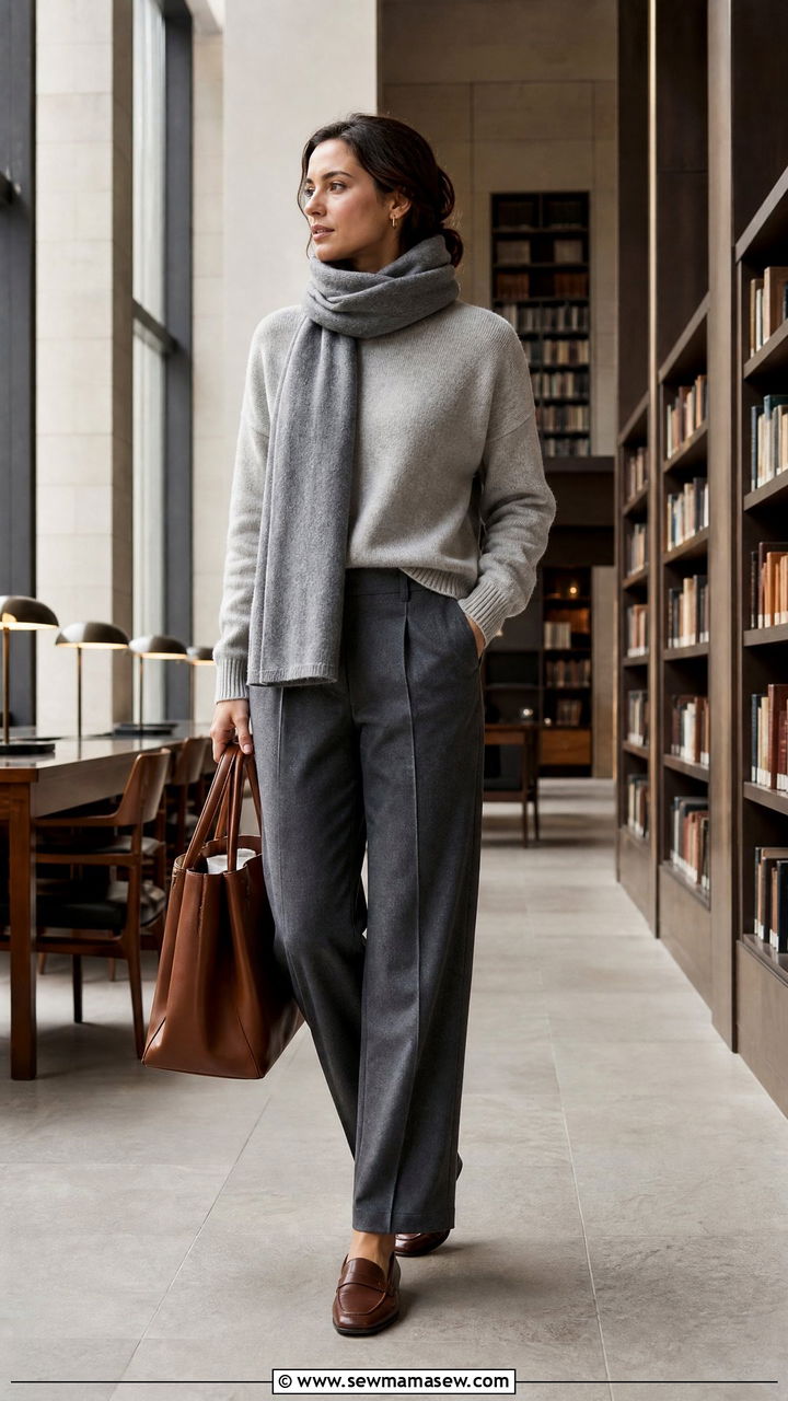 Monochrome Grey Wool Outfit - 25 librarian core outfits aesthetic