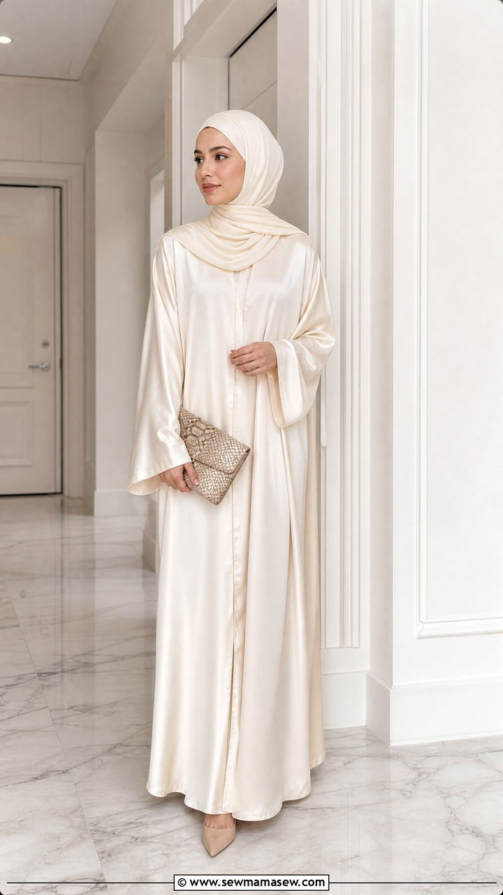 Monochrome Ivory Abaya with Tone on Tone Hijab - 30 Eid outfit ideas with hijab