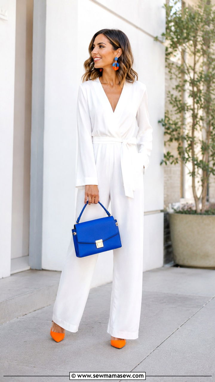 Monochrome Jumpsuit With Colorful Accessories - 30 How to style a jumpsuit in spring