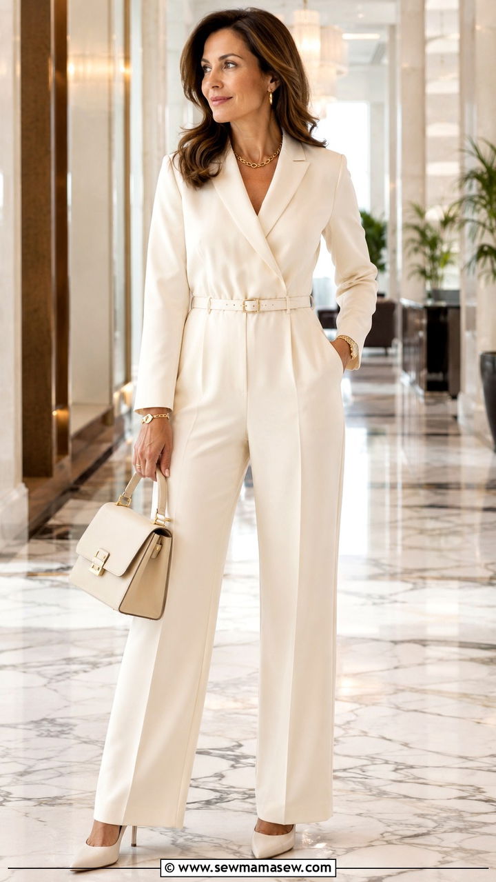 Monochrome Jumpsuit With Sleek Heels Over 40 - 30 jumpsuit outfits for women over 40