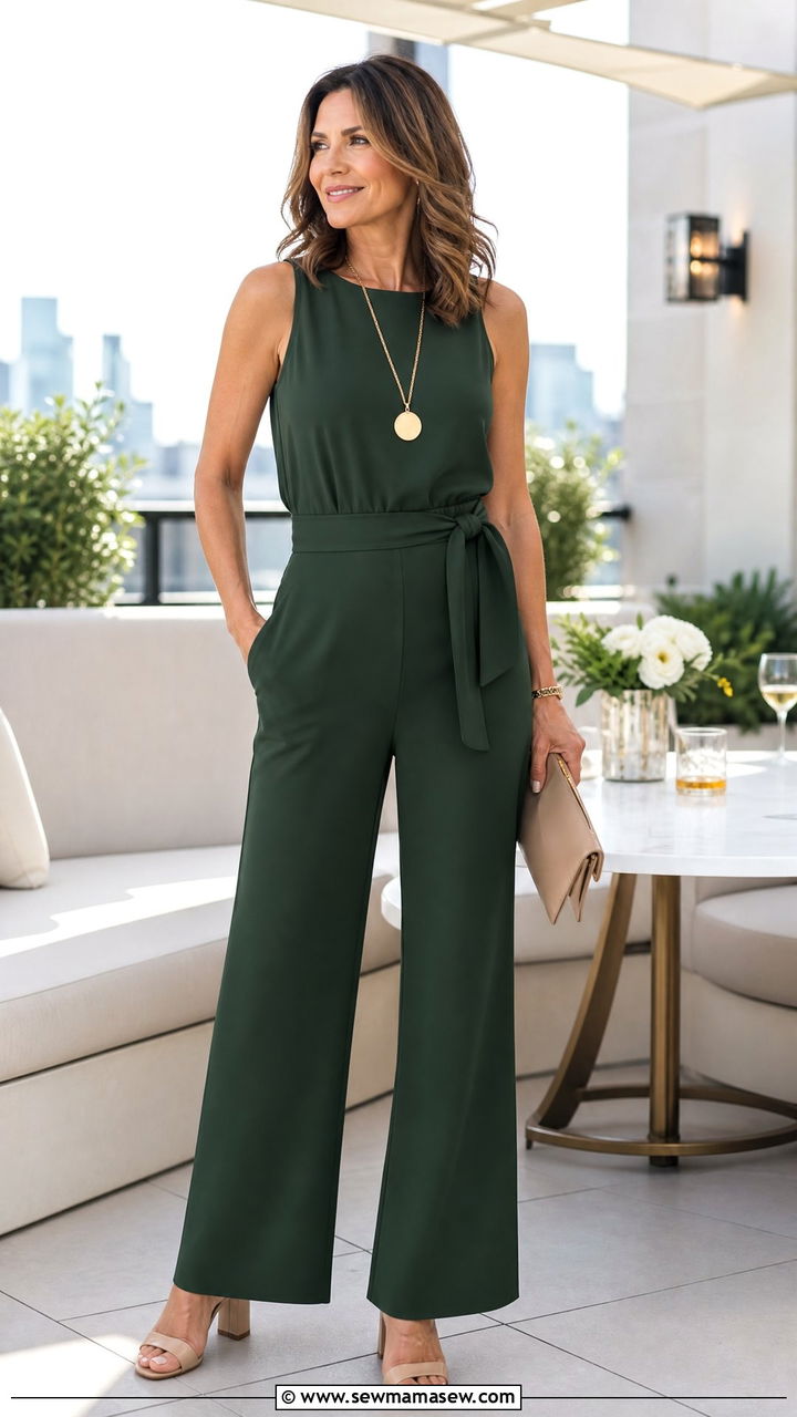 Monochrome Jumpsuit with Nude Heels Outfit - 25 Brunch outfit ideas for women over 40