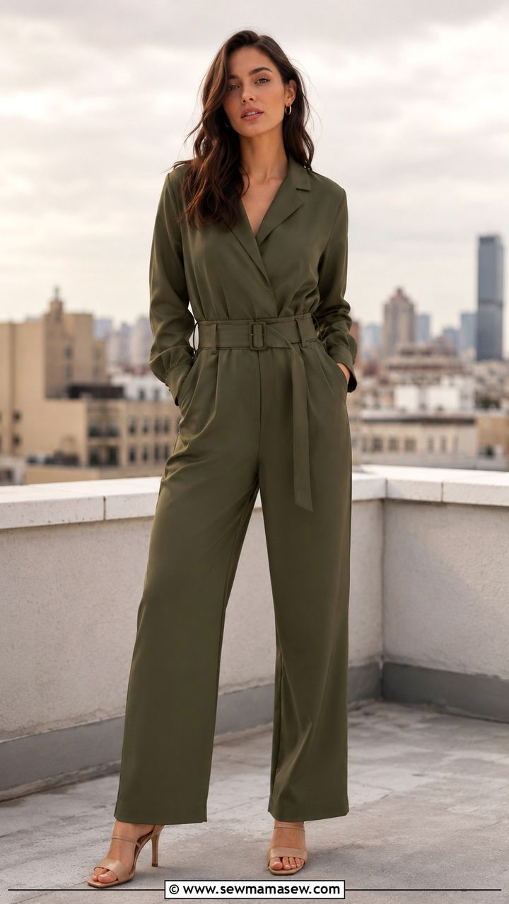 Monochrome Jumpsuit with Waist Belt - 25 Outfits that slim the waist