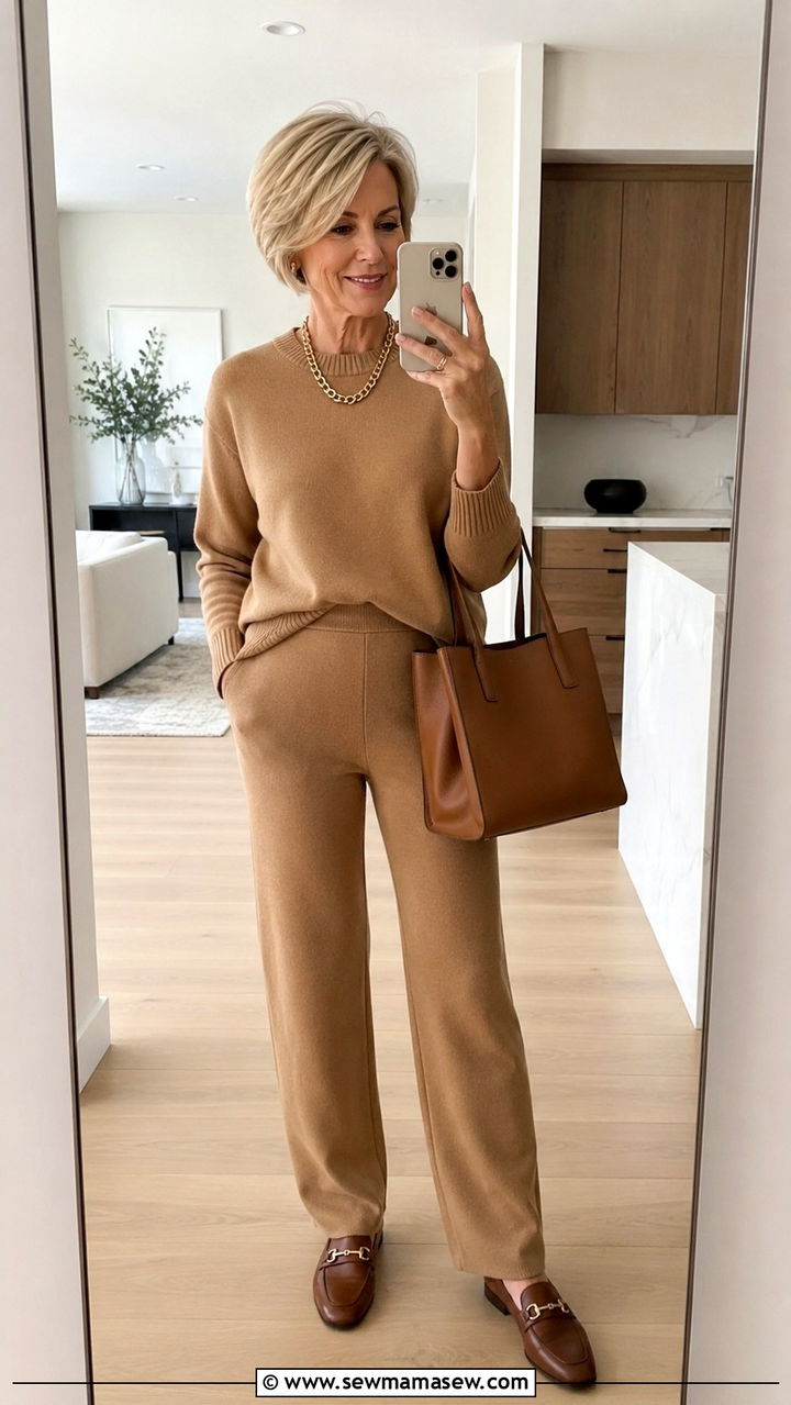 Monochrome Knit Set With Loafers - 30 Chic outfits for women over 50