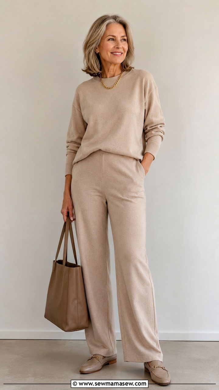 Monochrome Knit Set With Loafers - 30 Minimalist outfits for women over 50