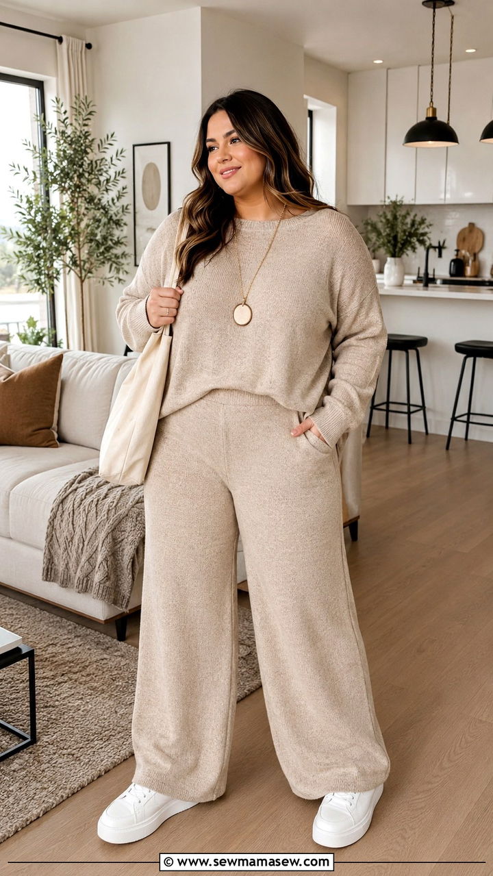 Monochrome Knit Set With White Sneakers Petite Plus Size - 20 Petite plus size outfit ideas 18