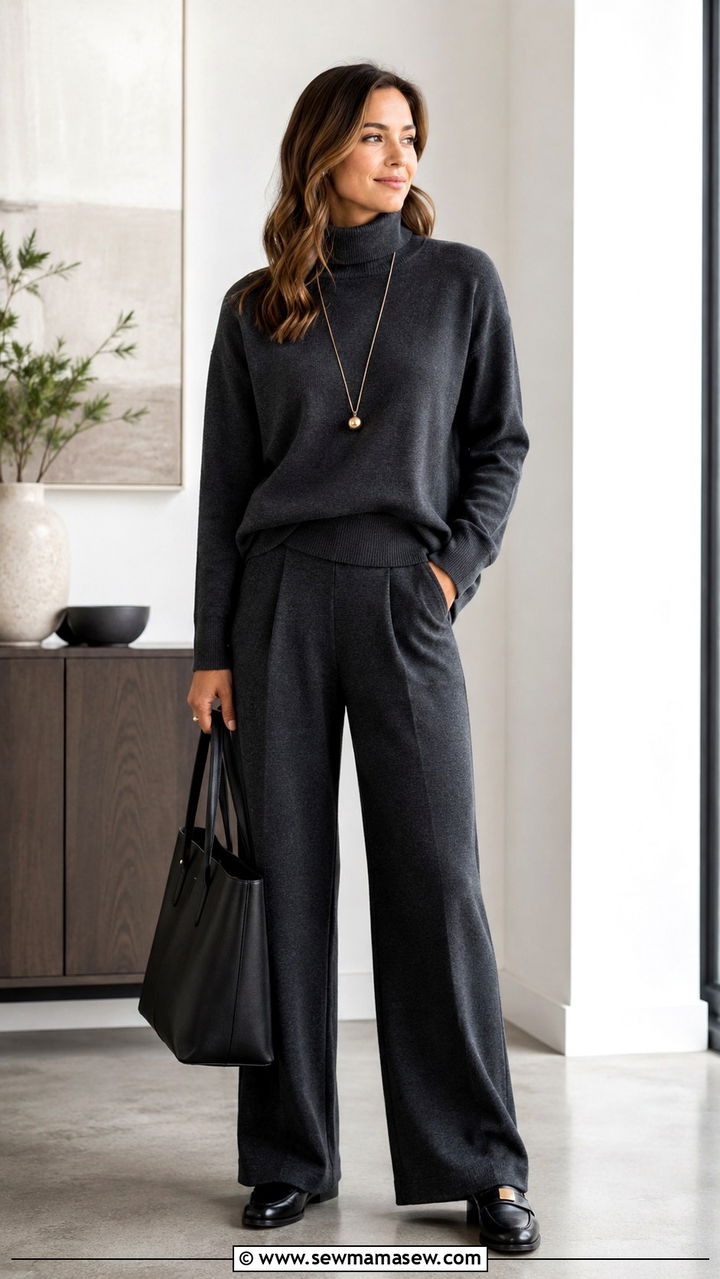 Monochrome Knit Set and Loafers Outfit - 25 work outfits for new moms