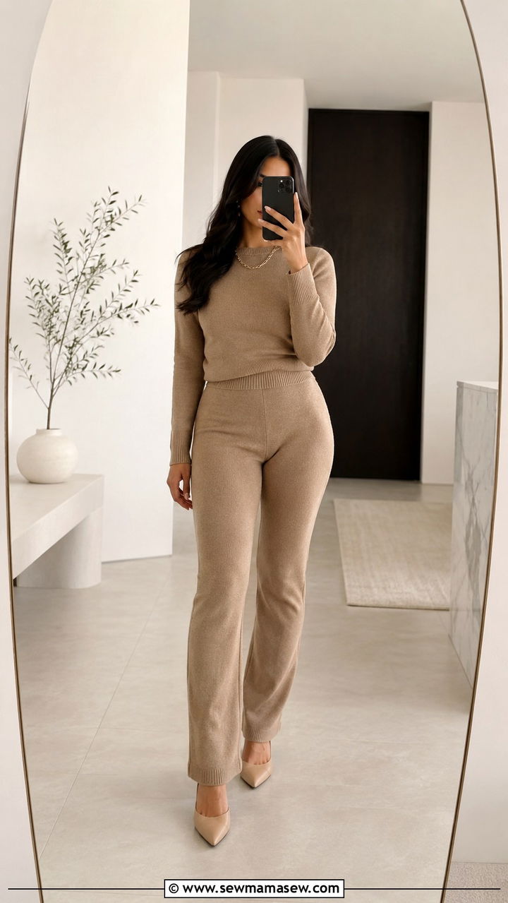 Monochrome Knit Set with Pointed Toe Flats - 25 Petite outfit ideas with pear shape