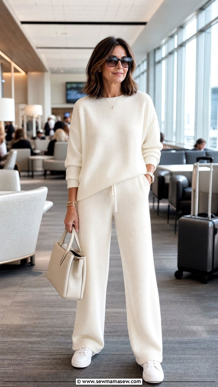 Monochrome Knit Set with White Sneakers - 30 everyday outfit ideas for women over 40