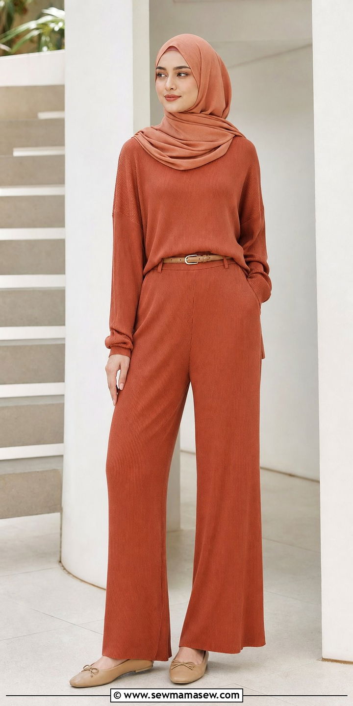 Monochrome Knit Top With Matching Wide Leg Trousers Outfit - 25 spring outfits for hijab women