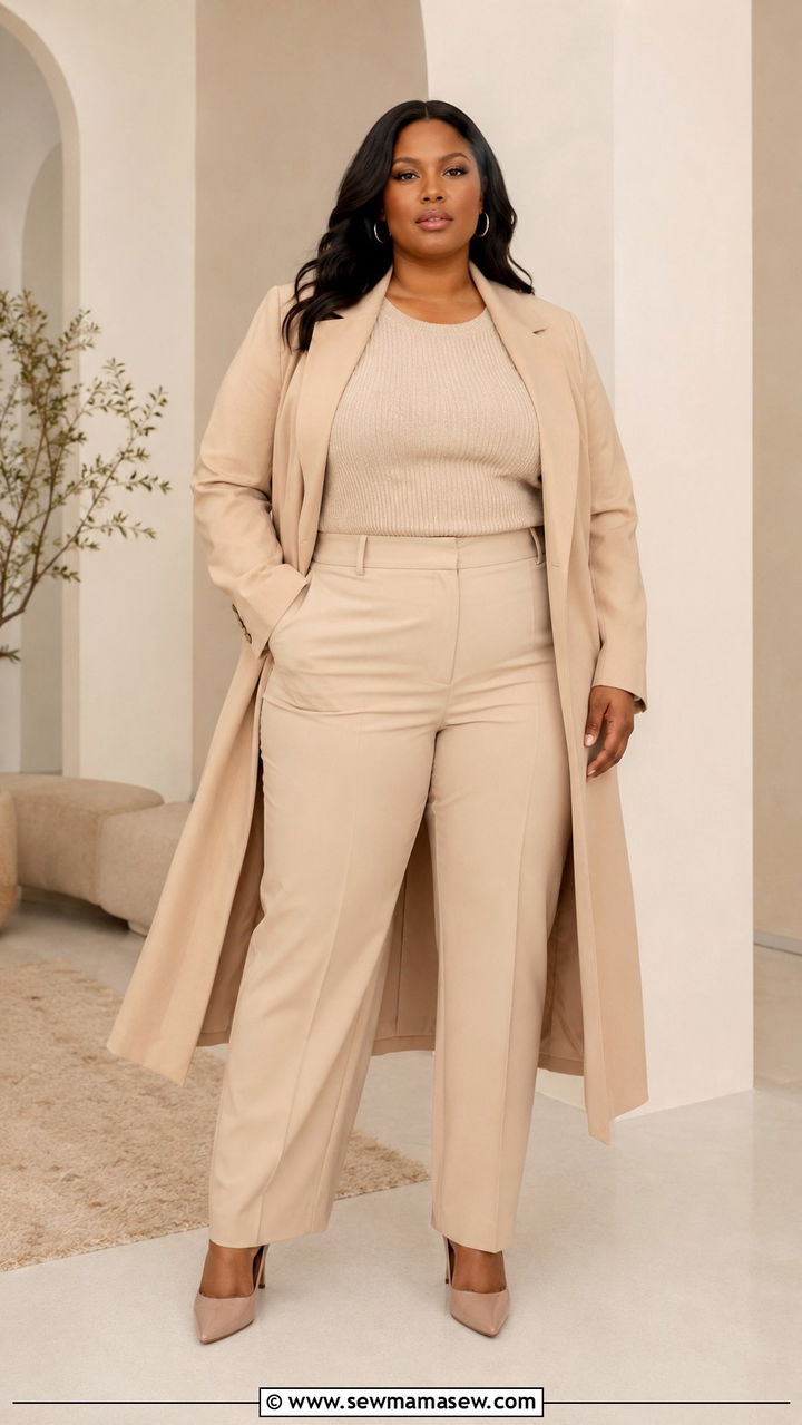 Monochrome Layered Set - 30 Office outfit ideas plus size