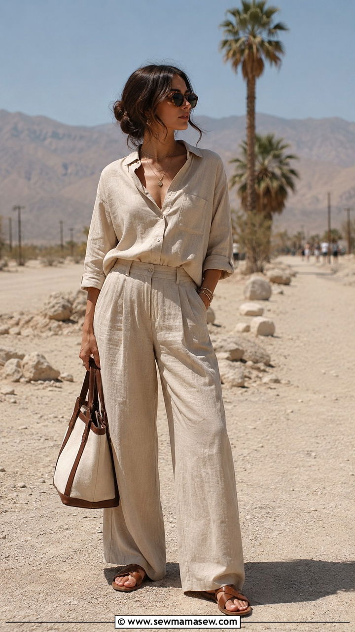 Monochrome Linen Set Coachella Outfit - 20 Coachella weekend 1 outfit ideas 2026